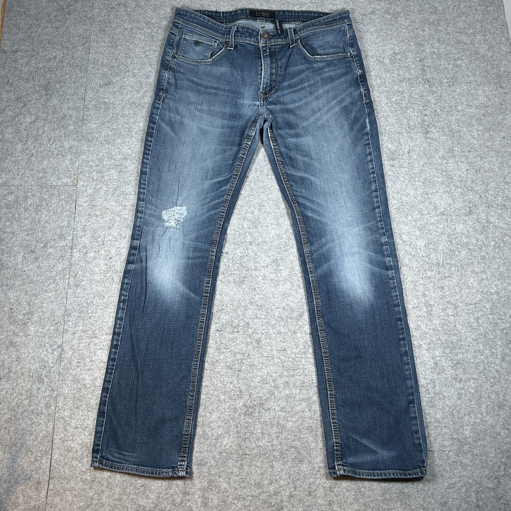 Vintage Guess Vermont Denim Jeans Mens 34x32(32x30) Medium Blue Wash Y2K Stretch